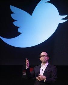 Dick Costolo, ceo of Twitter, on stage at Mobile World Congress