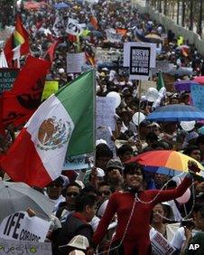 Protesters in Reforma Avenue, Mexico City
