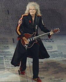 Brian May performs at the London 2012 Olympics closing ceremony