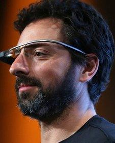 Sergey Brin wearing prototype AR glasses