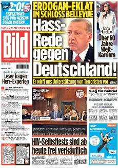 Bild front page, reading "Hate speech against Germany"