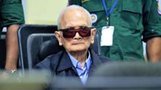 Nuon Chea appearing in court in 2018
