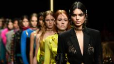 Model Kendall Jenner and others in a Versace fashion show in 2019 in Milan