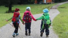 Children walking to a Bavarian forest kindergarten, file pic, 31 Jul 17