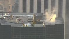Firefighters extinguish a blaze on the roof of Trump Tower in New York City.