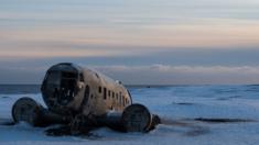 The remaining wreckage from the Sólheimasandur plane crash site in southern Iceland