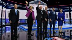 Candidates on the stage at the Democratic debate in Nevada