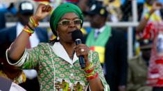 Grace Mugabe raising her fist during a speech at a rally