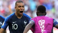 Kylian Mbappe celebrates scoring for France against Argentina