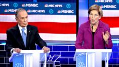Bloomberg and Warren at the Democratic debate in Nevada
