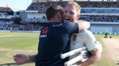 England all-rounder Ben Stokes (right) hugs batsman Jason Roy (left) after his match-winning century against Australia