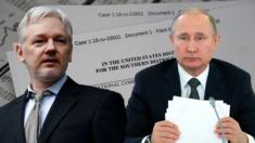 Composición de imágenes de Julian Assange y Vladimir Putin