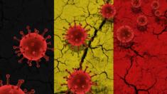 Bandera de Bélgica con coronavirus.