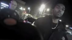 Sterling Brown, right, in the arrest video released by Milwaukee police