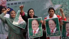 Women supporting Nawaz Sharif pictured in Lahore on 13 July