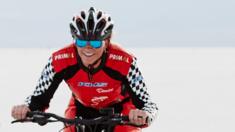 Denise Mueller-Korenek on a training ride on the salt in Utah, USA on 12 September 2018