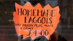 Signs for faggots and peas