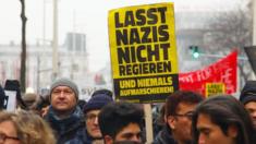 Protesters carry posters reading "don"t let Nazis govern" in Vienna, Austria, 13 January 2018.