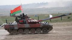 Белорусский танк на учениях