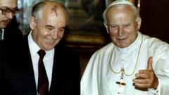 Mikhail Gorbachev with Pope John Paul II at the Vatican