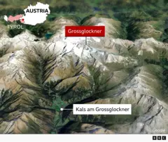 Map showing Grossglockner mountain in Austria.