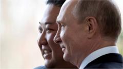 Russian President Vladimir Putin and North Korea"s leader Kim Jong Un pose for a photo during their meeting in Vladivostok, Russia, April 25, 2019