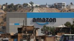 Shacks are seen at an informal settlement next the new Amazon fulfillment center, which is under construction at the RMSG Alamar Industrial Park, in Tijuana, Mexico September 7, 2021.