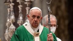 Pope Francis leads a mass for the Synod of Bishops opening at St Peter’s Basilica on October 10, 2021 in Vatican City, Vatican.