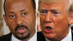 A composite image of Ethiopia's premier Abiy Ahmed and US President Donald Trump.