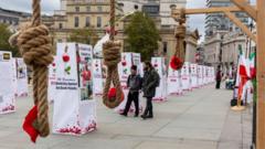 An exhibition called "Stop Execution in Iran", in London's Trafalgar Square, on 10 October 2020