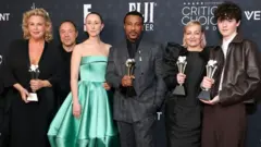 Getty Images Hannah Walters, Stephen Graham, Erin Doherty, Ashley Walters, Christine Tremarco and Owen Cooper pose in the press room during the 31st annual Critics' Choice Awards at Barker Hangar on January 04, 2026 in Santa Monica, California