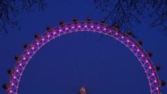 The London Eye wheel is illuminated purple to commemorate Holocaust Memorial Day