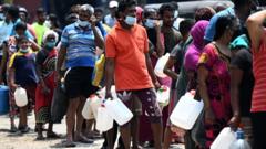 fuel crisis sri lanka. people waiting in queues