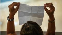 A young woman holds up a blank piece of paper during a pro-democracy protest in Hong Kong
