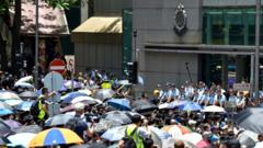 Protesters gather outside the police headquarters in Hong Kong on June 21, 2019