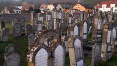 Desecrated gravestones in Westhoffen, eastern France