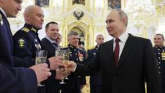 Vladimir Putin toasts with servicemen awarded with Gold Star medals of Heroes of Russia