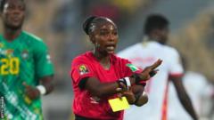Salima Mukansanga officiating at the 2021 Africa Cup of Nations