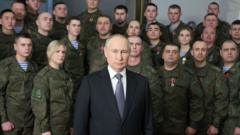 President Putin surrounded by people in uniform during his New Year's address