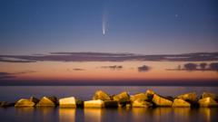 Comet Neowise (C/2020 F3) shining at sunset above the Port of Molfetta in Molfetta on July 11, 2020