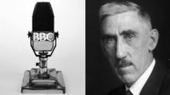 BBC microphone and Sir Frank Gill