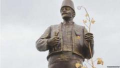 Statue of Lenin transformed with traditional Bulgarian attire
