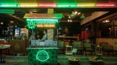 A street stall selling ganja in Pattaya. After Thailand legalized consuming and cultivating cannabis in June 2022, ganja is now readily and easily available to buy in shops and improvised street stalls in Bangkok and throughout the country. Thailand hopes that the move will bolster the agriculture and tourism sectors. 