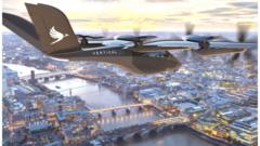 Illustration of Vertical Aerospace aircraft flying over London