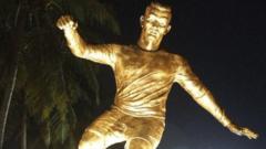 A brass statue of Cristiano Ronaldo in Goa, India