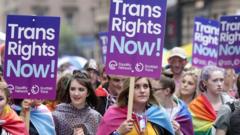 Protesters holding trans rights placards in Glasgow