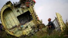 한 조사관이 격추된 MH17 여객기 잔해를 바라보고 있다