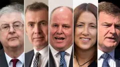 Getty Images Mark Drakeford, Adam Price, Andrew RT Davies, Jane Dodds and Richard Suchorzewski