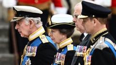 Britain's King Charles III, Britain's Princess Anne, Princess Royal, Britain's Prince Andrew, Duke of York and Britain's Prince Edward, Earl of Wessex arrive at Westminster Abbey in London on September 19, 2022, for the State Funeral Service for Britain's Queen Elizabeth II