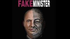 Facebook poster showing merged faces of Naftali Bennett (L) and Mansour Abbas (R) with the caption "Fake Minister"